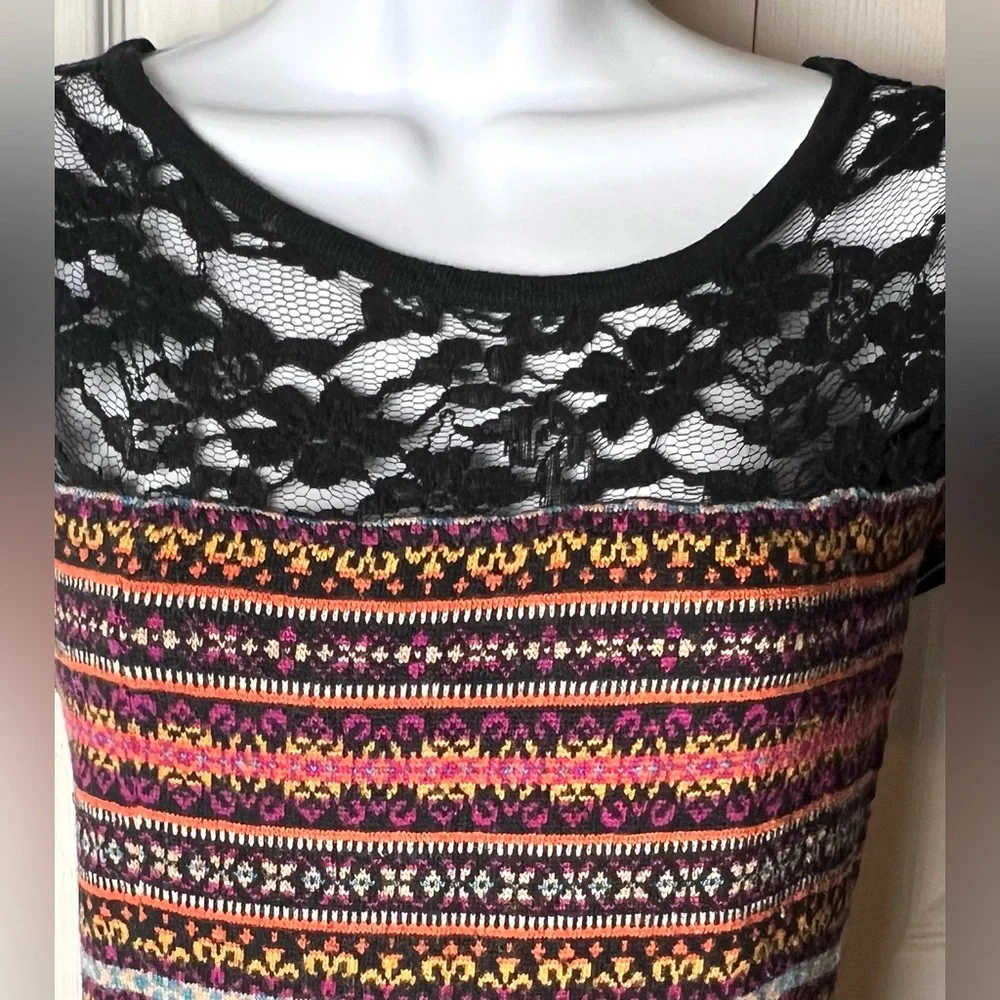 SPARROW Anthropologie Sweater Dress Boho Lace Cap Sleeve Orange Black Large